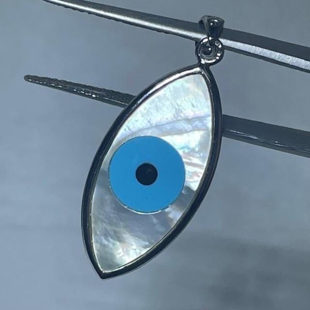 Gemstone Evil Eye Sterling Silver Pendant- Mother of Pearl, Black Onyx, Turquois